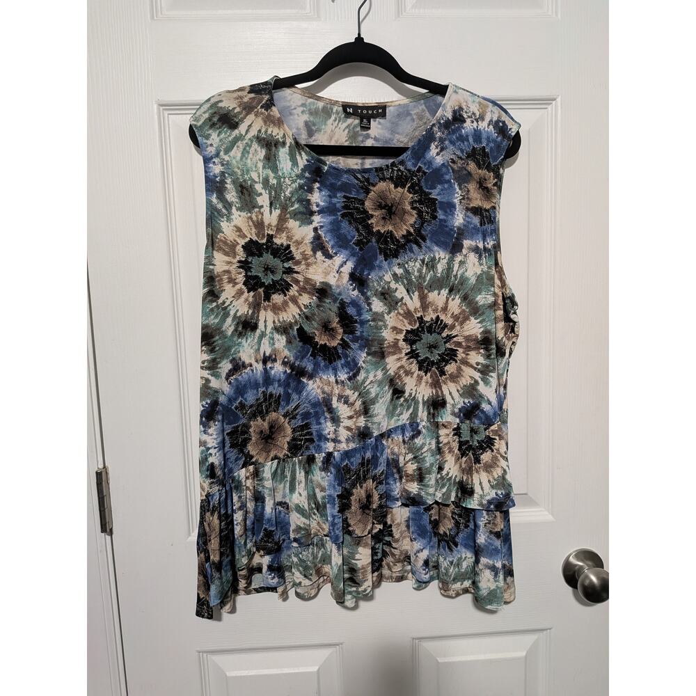 N Touch Sleeveless Tie Dye Blouse Women's Blue Green Brown XL